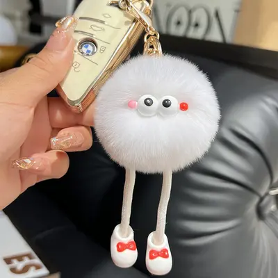 Long-legged imitation Rex rabbit plush keychain, small charcoal ball pendant - 8