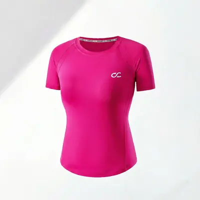 Kadın hızlı kuruyan kısa kollu spor T-shirt, mavi, nefes alabilir