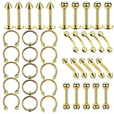 Stainless Steel Piercing Set, 40 Pieces Mixed - 8