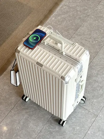 Suitcase 24 inch silent universal wheeled luggage multifunctional rechargeable cup holder aluminum frame suitcase women's 20 inch