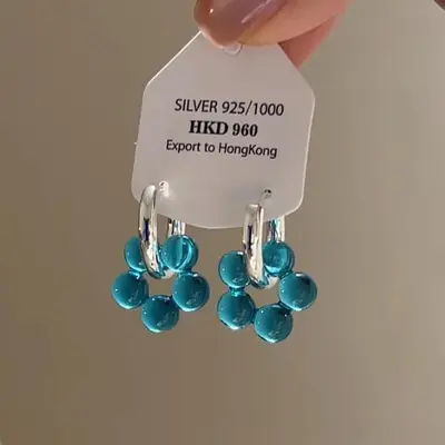 Mavi kristal çiçek küpe, kadın, Kore tarzı - 7