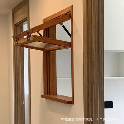 Retro Folding Solid Elm Wood Window Frame for Interior Use - 5