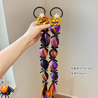Children's Halloween Pumpkin Bubble Braid Hair Tie for Girls Party - 9