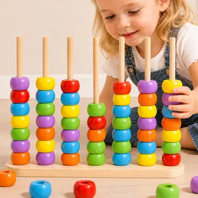 Color matching bead stringing and peg board toy