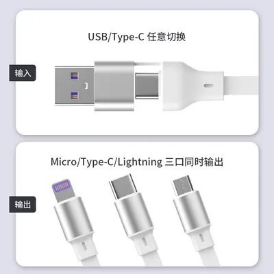 2 in 1 Datenkabel 100W Schnellladekabel USB auf Type-C Ausziehbares Datenkabel 3-in-1 Geschenkset Individuell anpassbar - 4