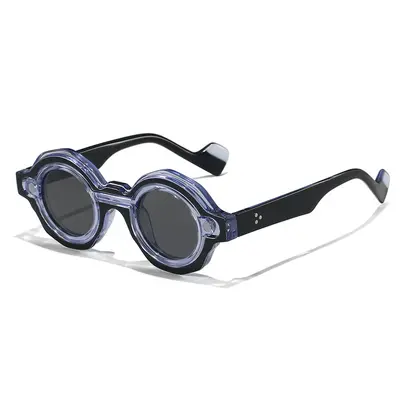 Round Retro Magnetic Sunglasses, Blue Light Blocking, Thick Frame - 9