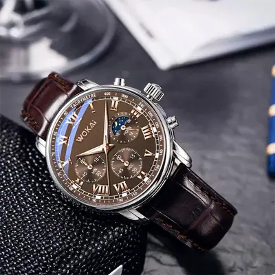 Wokai WK Herrenarmbanduhr Quarz Sportarmbanduhr Freizeit Lederarmband Herrenuhr