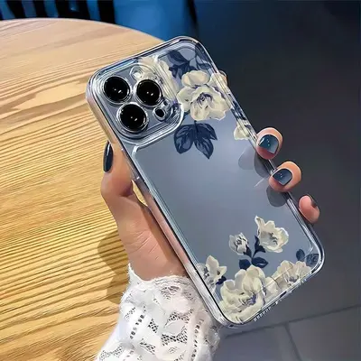 Синий элегантный цветочный чехол для iPhone 17 Pro Max, космический чехол для телефона Apple 16, прозрачный, 15/14, точное отверстие 1