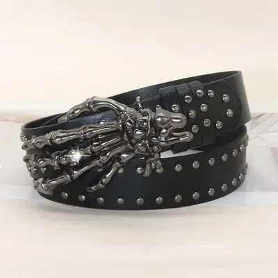 Poker Totenkopf Handschuh Nieten Gürtel Herren Universal Dekoration Gürtel für Röcke Jeans Ledergürtel Punk Style Gürtel - 10