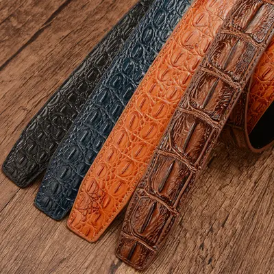 Crocodile patterned men's belt made from high quality leather, automatic buckle, headerless, wholesale.