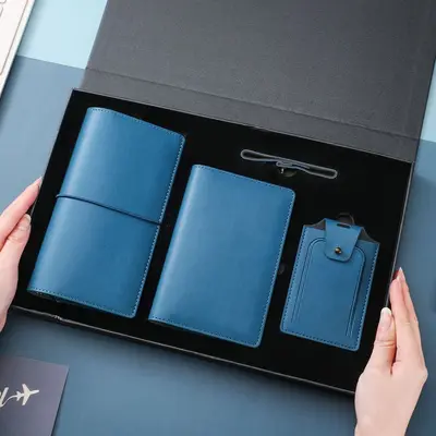 Hakiki Deri Pasaport Kılıfı RFID Korumalı Seyahat Etiket Belge Çantası Pasaport Tutucu Hediye Kutusu Seti Logo Özelleştirme