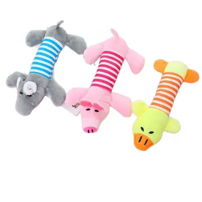 Plush Dog Toy with Sound Bite-Resistant Striped Pig Duck Elephant