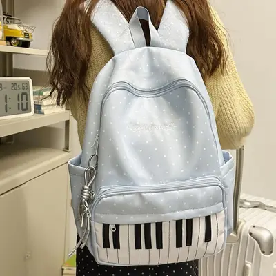 Japanese Style Piano Pattern Women's Backpack for High School and College - 4