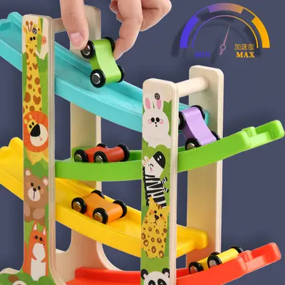 Wooden Animal Gliding Track Car Educational Toy - 5