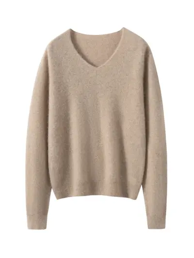 100% Cashmere V-Neck Women's Sweater, Loose Fit