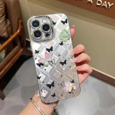 iPhone 17/16 Pro Max case, cute bow lanyard glitter