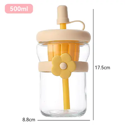 Yeni Sevimli Makaron Cam Pipetli Bardak Çay Su Ayırma Taşınabilir Bardak Hediye Bardak Reklam Bardak Toptan - 7