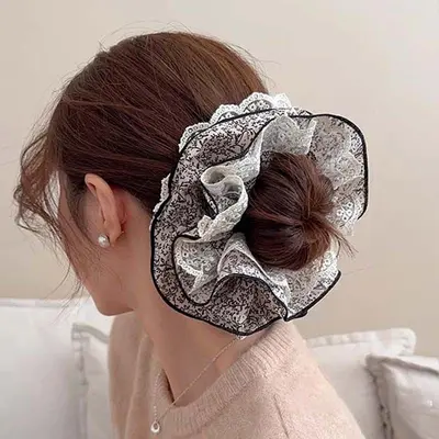 Coffee Blue Striped Lace Double-Layer Hair Tie for Women - 13