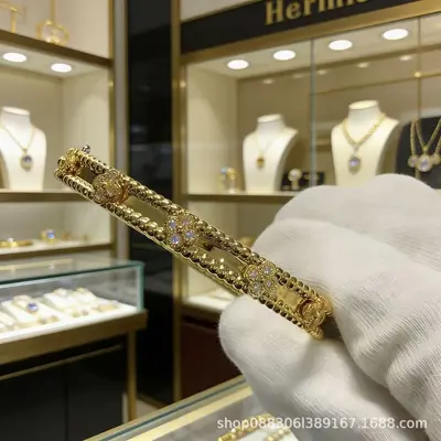 Four-leaf clover bracelet, 18K rose gold plating, full diamond - 9