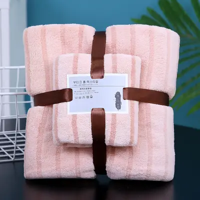 Havlu ve banyo havlusu iki parçalı mercan kadife set toptan hediye havlu iade hediyesi yumuşak emici kayınvalide seti sınır ötesi - 11