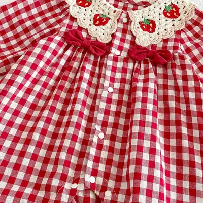 Baby Autumn Plaid Romper for Newborn Girls, Princess Style