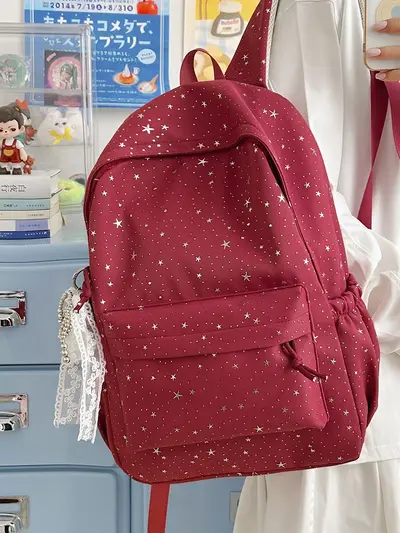 Women's Star Print Backpack, Large Capacity, School and Travel - 6
