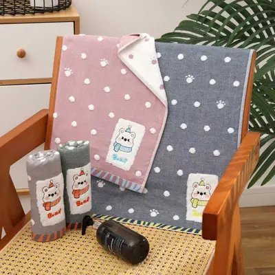 Class A Pure Cotton Towels Soft Absorbent Household Face Towels All-Cotton Bath Towels Thickened Cartoon Kindergarten Towel Sets - 8