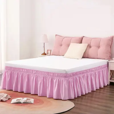 Solid Color Elastic Bed Skirt with Built-in Ruffle Design - 11