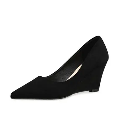 Damen Keilpumps 2023, Wildleder, flacher Spitzschuh - 9
