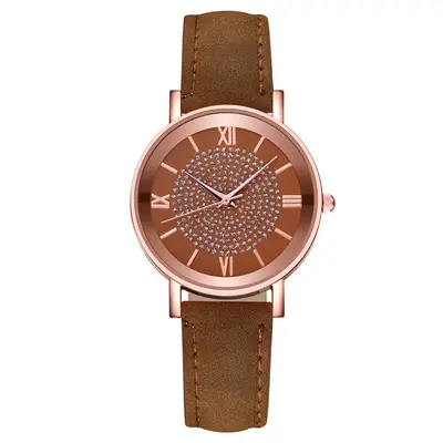 Kadın kuvars saati, deri kordon, rhinestone detaylı - 6