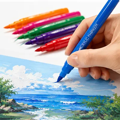 Acrylic marker pen set with soft tips, children's drawing, storage bucket - 4