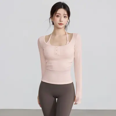 Yoga-Oberteil Zweiteiler Neckholder, Langarm, schlanke Passform - 7