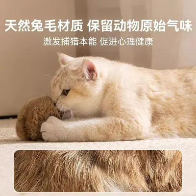 Rabbit Fur Plush Cat Ball, Scratch and Bite Resistant, Silent Interactive Toy - 3