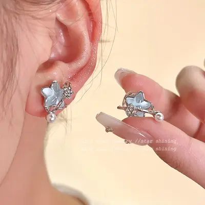 Perlen-Blüten-Vintage-Ohrclips ohne Ohrlochstich - 12
