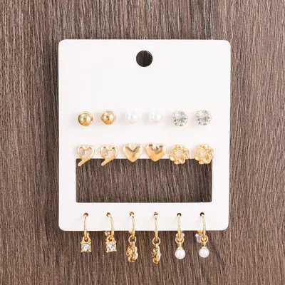 Multi-Pair Earring and Stud Set, Alloy Card-Mounted Earrings - 10