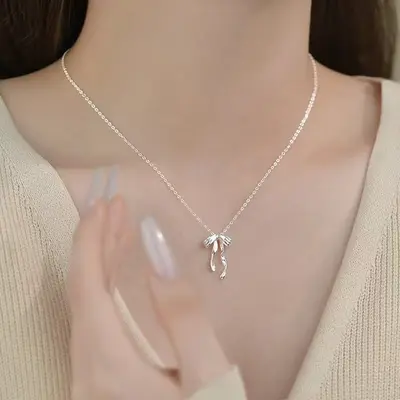 Kadın Kolye 925 Gümüş Kolye Aksesuarı Kadın Minimalist Niş Şık Öğrenci Üniversal Hafif Lüks Kilitli Kemik Zinciri Renk Dökülmez - 8