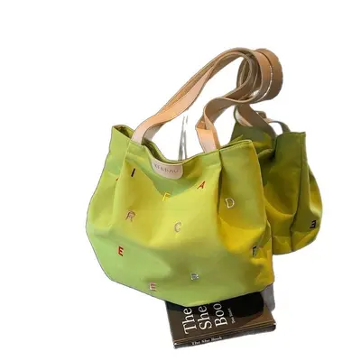 Women's Canvas Tote Bag, Embroidered Letters, Large Capacity, 2025 - 6