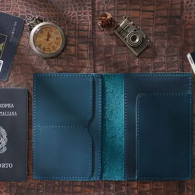 Original First Layer Cowhide Retro Handmade Passport Holder Document Holder Boarding Card Document Storage Passport Book Protective Cover