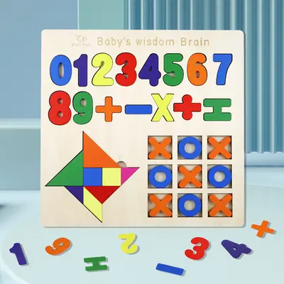 Wooden Educational Puzzle for Kids, Geometric Shapes, Numbers and Letters - 11