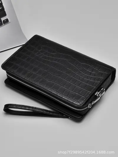 Crocodile Pattern Men's Long Wallet, Zipper, Combination Lock, Multi-Card Slots - 6