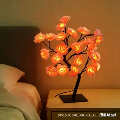USB LED Artificial Rose Tree Lamp with Removable Plastic Base, Night Light