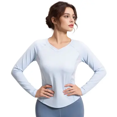 Kadın Slim Fit Yoga Üstü, Uzun Kollu, Nefes Alabilen File Kumaş