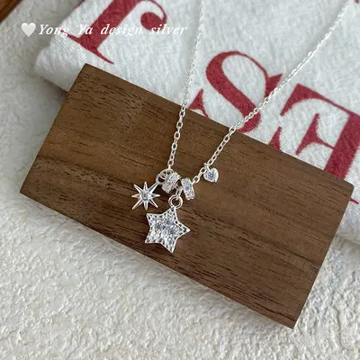 S925 sterling silver star necklace, elegant Korean style design - 7