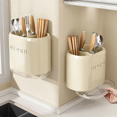 Wall-mounted Kitchen Chopstick and Knife Storage Rack, No-drill - 1