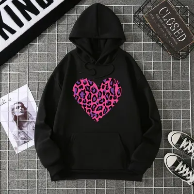 Kadın kapüşonlu baskılı sweatshirt, büyük beden, sonbahar kış - 8