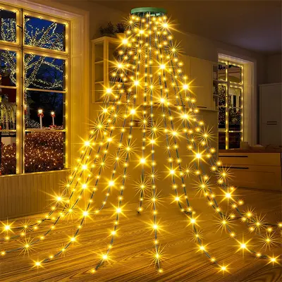 Yeni LED halka ağaç üstü ışık Noel ağacı ışığı alçak gerilim beş köşeli yıldız şelale asılı ağaç akan su Noel LED ışık dize