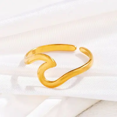 Stainless steel ring, 18K gold plated, minimalist design - 9