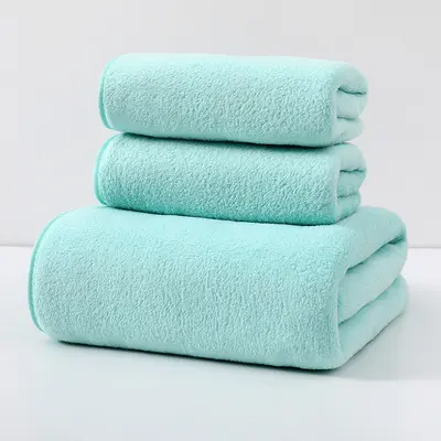 Douyin's identical coral velvet towel and bath towel set, three-piece set consisting of large water-absorbent, quick-drying, lint-free face towels