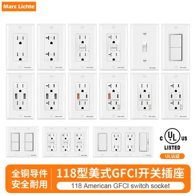 UL Certified US GFCI Wall Outlet with Switch, 15A/20A, USB - 3
