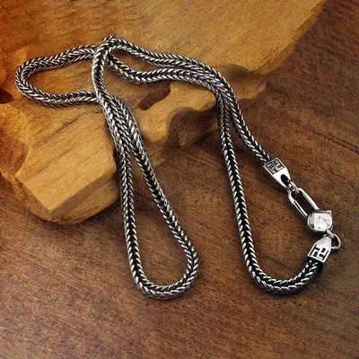 Thai Silver Fox Tail Necklace Men Retro Chunky Chain